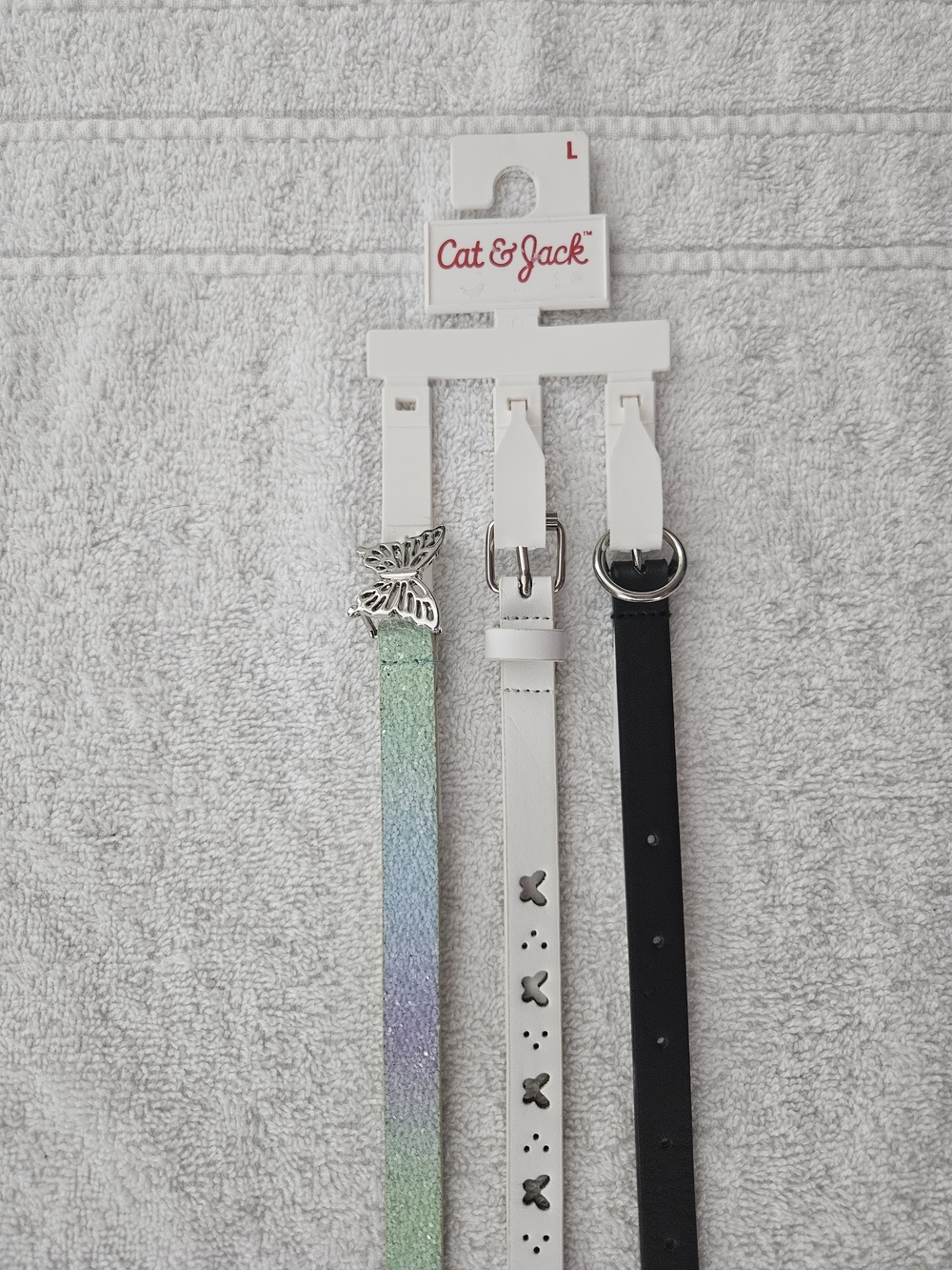 Cat & Jack Girls L 3 Pack Butterfly Glitter Skinny Adjustable Belts Set NWT